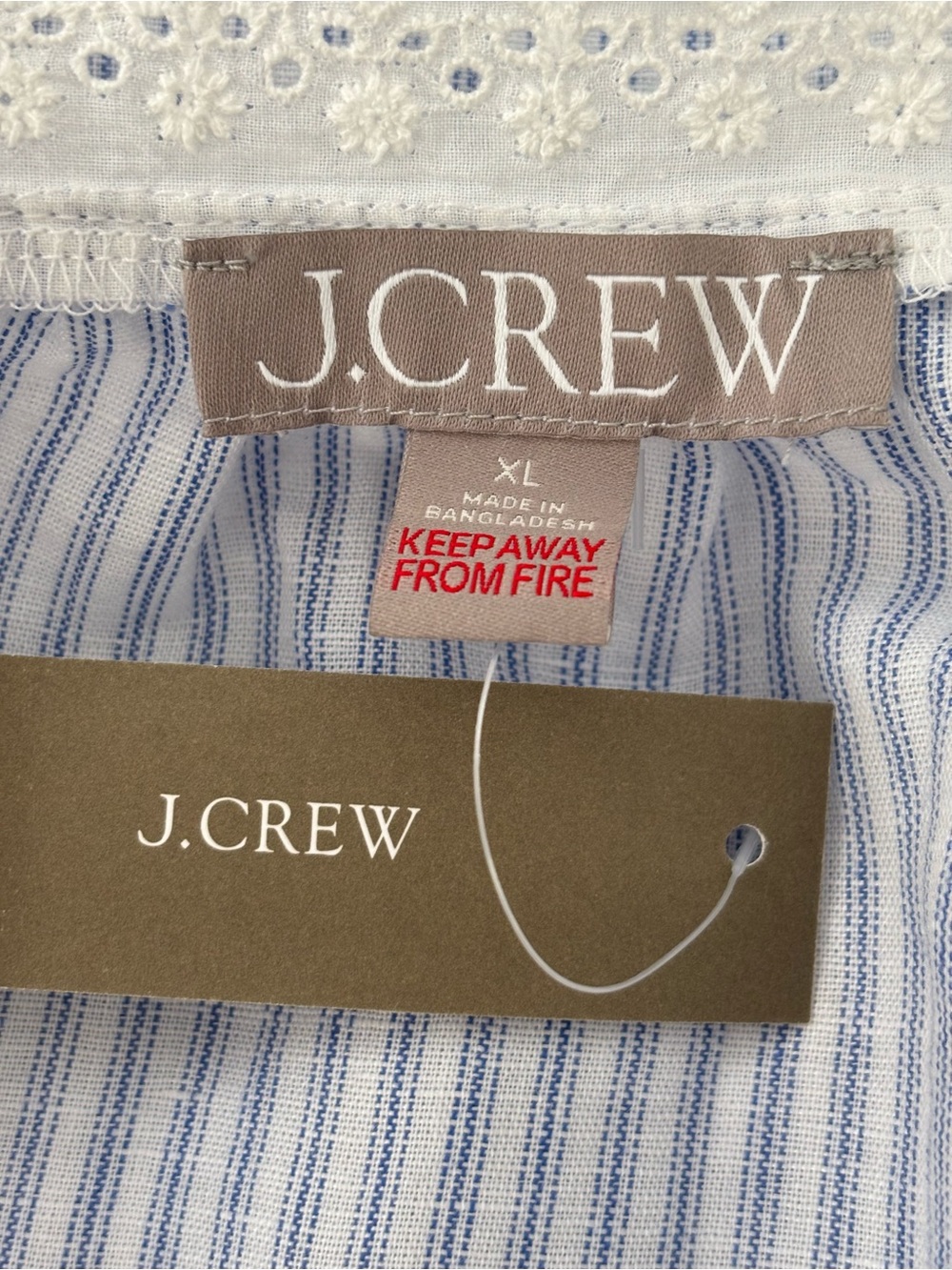 J.Crew Lace-Trim Camisole Pajama Short Set NWT Linen Blend Striped Blue White XL - Picture 7 of 10